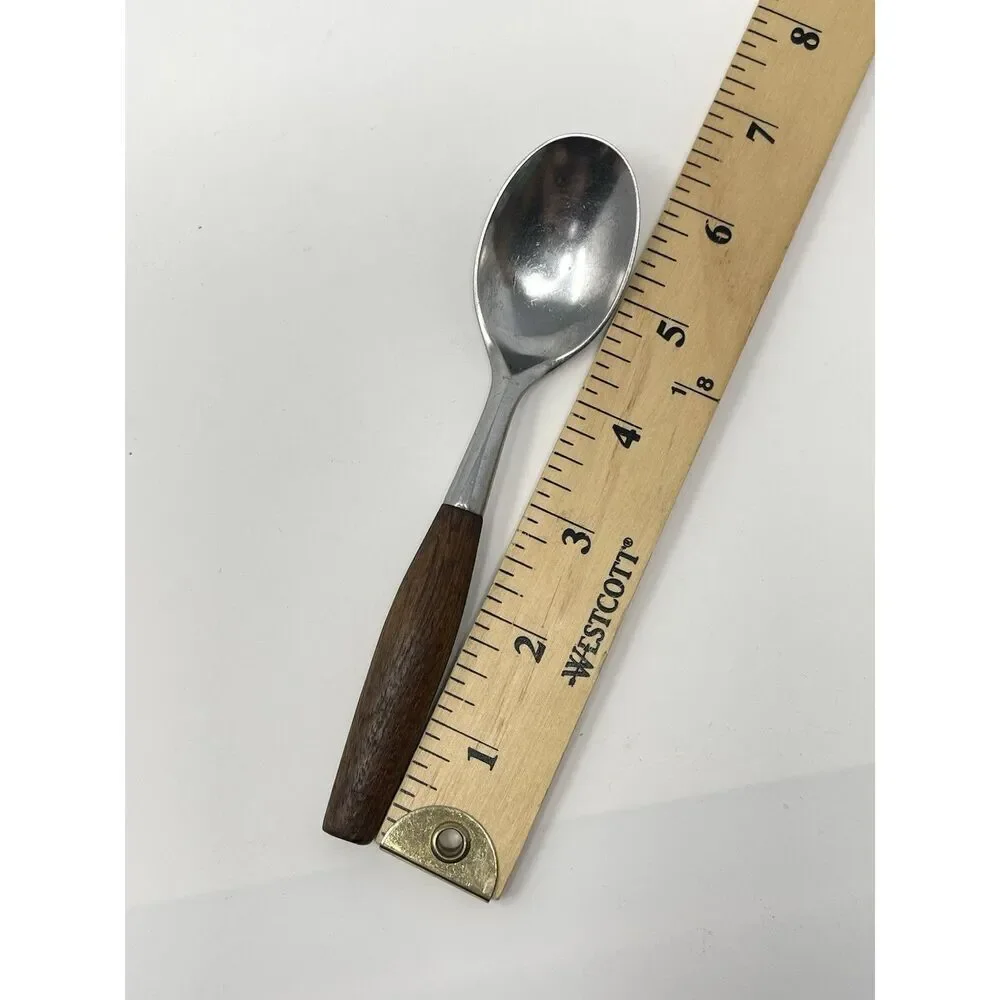 Dansk FJORD Teaspoons Teak Handle Stainless Steel Germany 6 3/8” Set Of 8